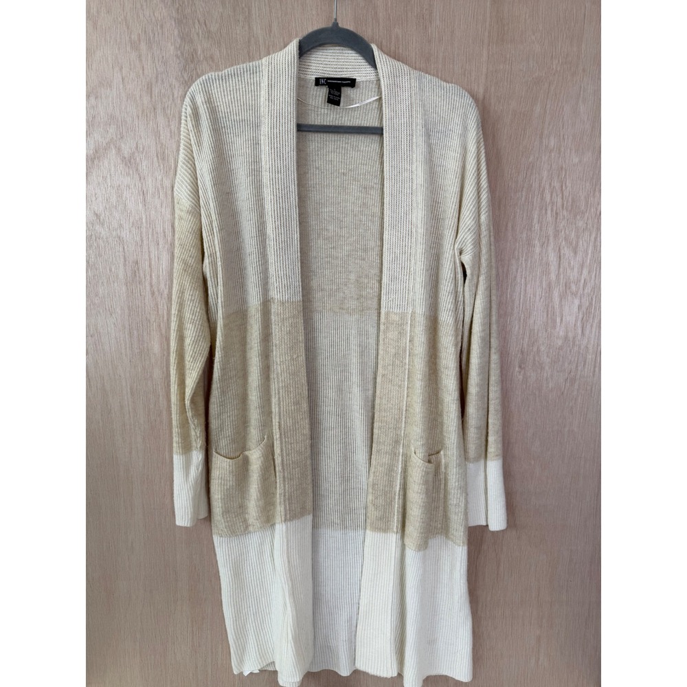 INC International Concepts Beige Long Knit Cardigan Sweater Large Colorblock